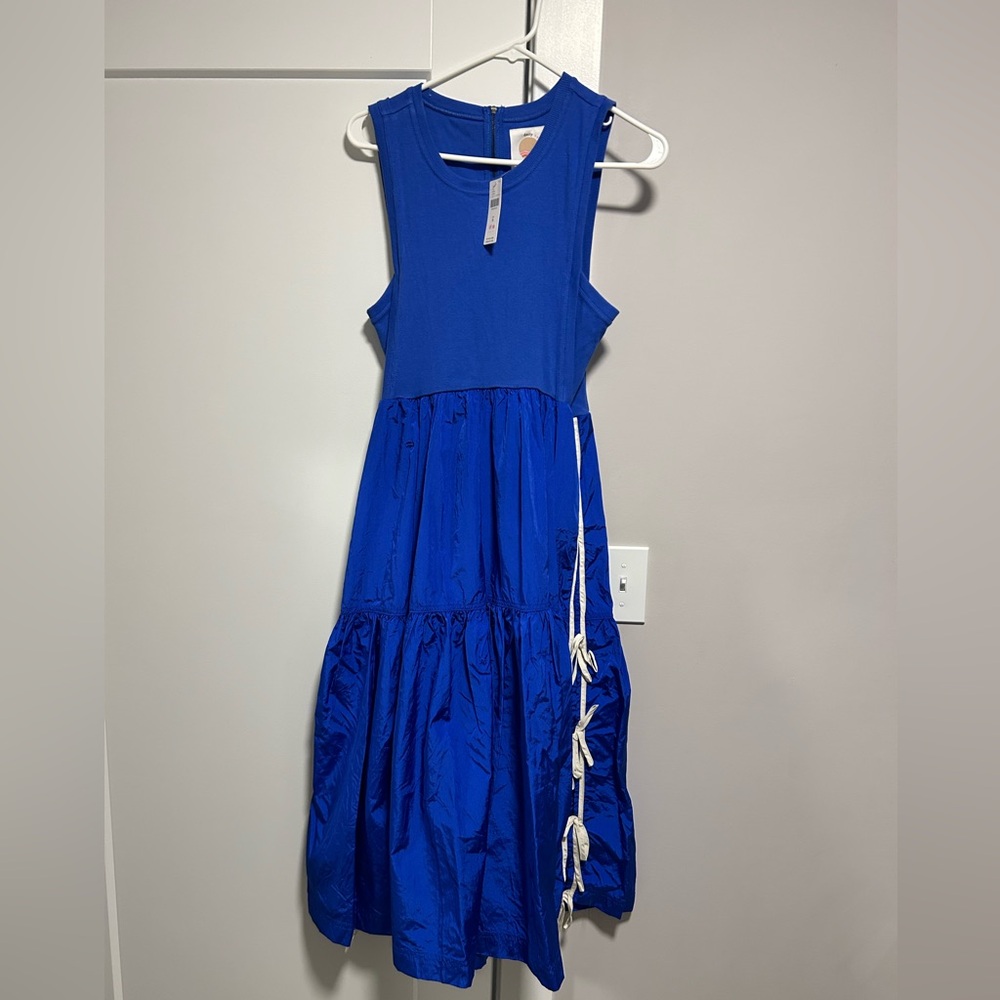 Anthropologie Daily Practice Cobalt Blue Sleeveless Tiered Dress with Bow Detail